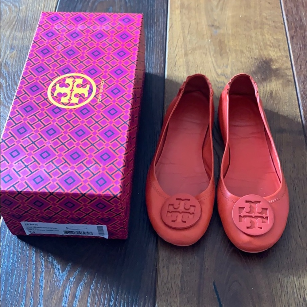 Tory Burch Orange Minnie Travel Ballet Flats